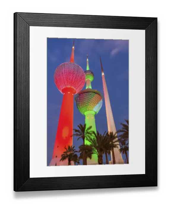 Framed Print : Lit Kuwait Towers in Kuwait City, Kuwait Framed Print : Lit Kuwait Towers in Kuwait City, Kuwait