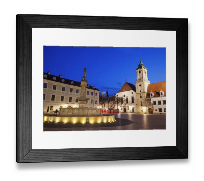 Framed Print : Slovakia, Bratislava, Illuminated town square at dusk Framed Print : Slovakia, Bratislava, Illuminated town square at dusk