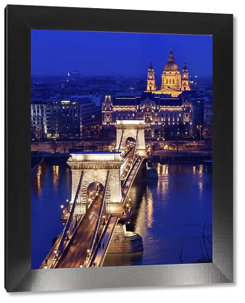 Hungary, Budapest, Chain Bridge and Saint Stephens Basilica