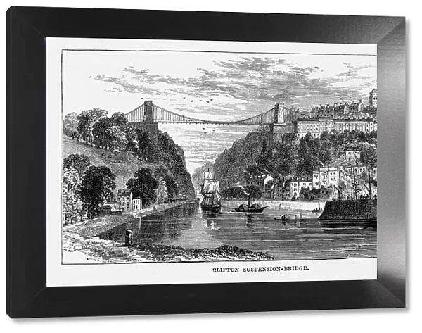 Clifton Suspension Bridge in Bristol, England Victorian Engraving, Circa 1840