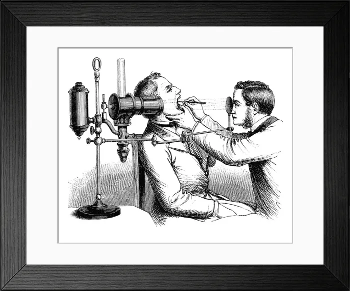 Framed Print : Doctor examines throat space Framed Print : Doctor examines throat space