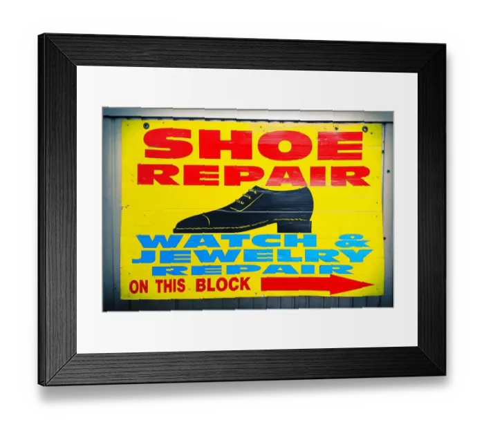 Framed Print : Store sign of shoe repair shop in New York City, USA Framed Print : Store sign of shoe repair shop in New York City, USA