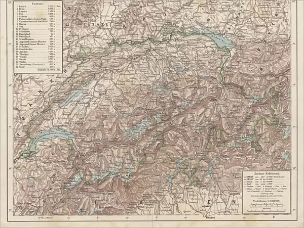 Switzerland, Topographic map, published in 1881
