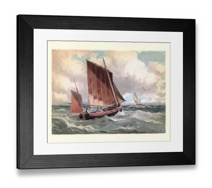 Framed Print : Traditional fishing lugger boats at sea, 19th Century Framed Print : Traditional fishing lugger boats at sea, 19th Century