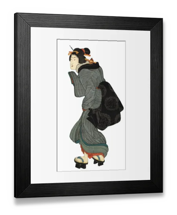 Framed Print : Japanese Woodblock Print of Walking Woman