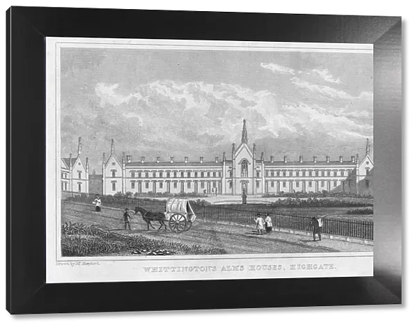 Antique print of Alms Houses in London