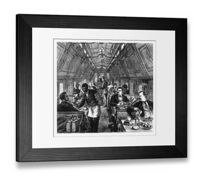 Framed Print : Luxurious Early American Railway Pullman Dining Car, 1877 Framed Print : Luxurious Early American Railway Pullman Dining Car, 1877