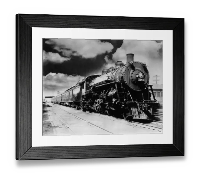 Framed Print : Pullman. View of a Pullman Locomotive and a line of freight cars at a railroad Framed Print : Pullman. View of a Pullman Locomotive and a line of freight cars at a railroad