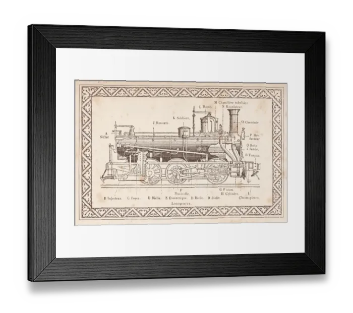 Framed Print : Locomotive illustration with french description illustration 1888 Framed Print : Locomotive illustration with french description illustration 1888
