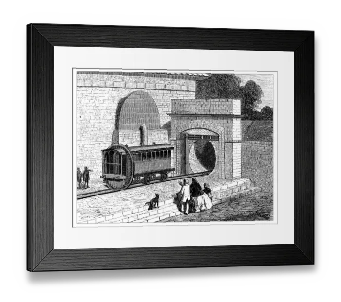 Framed Print : Antique illustration of scientific discoveries: Steam power locomotive subway Framed Print : Antique illustration of scientific discoveries: Steam power locomotive subway