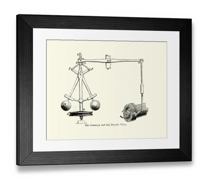 Framed Print : Governor and throttle valve of a steam engine
