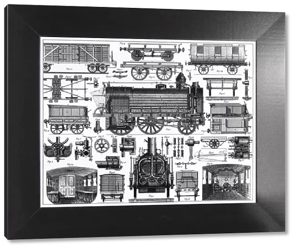 Locomotives and Railway Cars Engraving