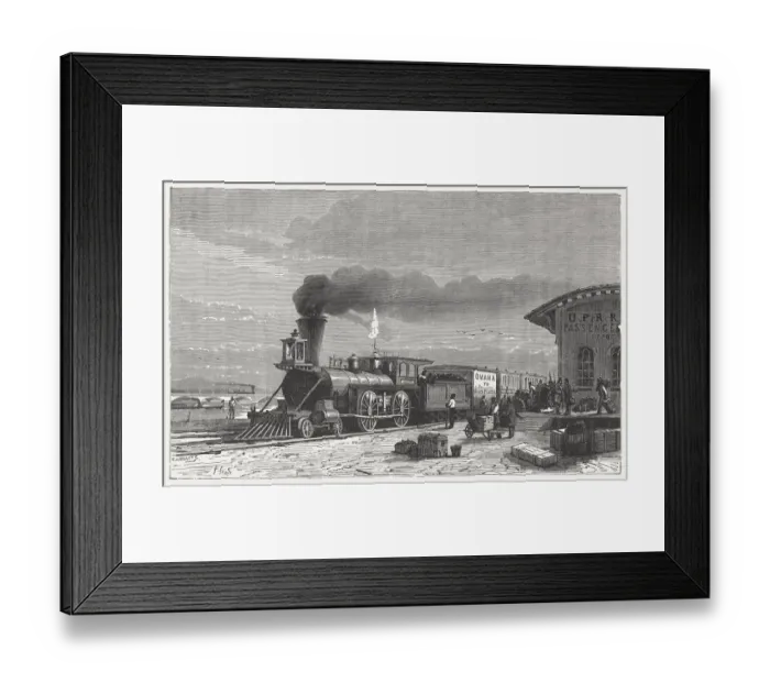Framed Print : Omaha (Nebraska), Union Pacific Railroad, wood engraving, published in 1865