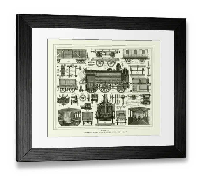 Framed Print : Engraved Antique, Construction of Locomotives and Railway Cars Engraving Antique Illustration Framed Print : Engraved Antique, Construction of Locomotives and Railway Cars Engraving Antique Illustration