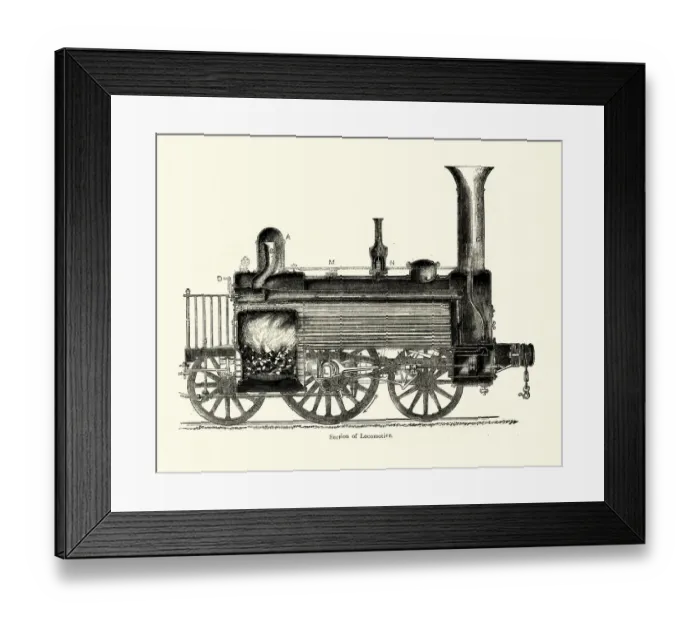 Framed Print : Cross section of an early steam locomotive train Framed Print : Cross section of an early steam locomotive train
