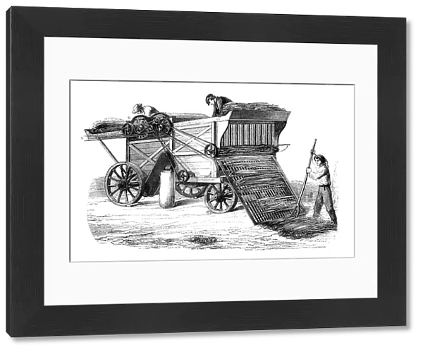 Antique illustration of scientific discoveries: Steam power agriculture machinery