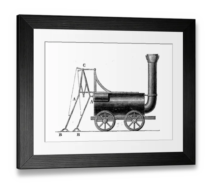 Framed Print : Antique illustration of scientific discoveries: Steam power locomotive Framed Print : Antique illustration of scientific discoveries: Steam power locomotive