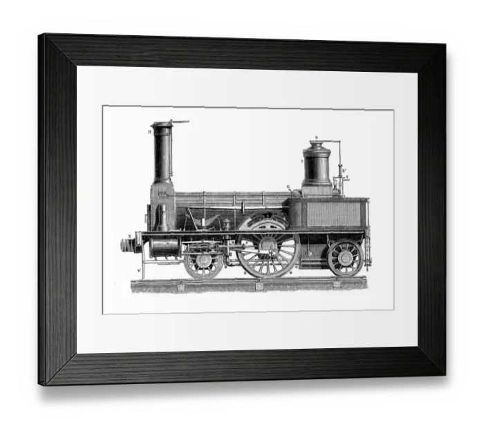 Framed Print : Antique illustration of scientific discoveries: Steam power locomotive Framed Print : Antique illustration of scientific discoveries: Steam power locomotive
