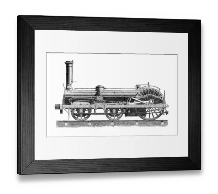 Framed Print : Antique illustration of scientific discoveries: Steam power locomotive Framed Print : Antique illustration of scientific discoveries: Steam power locomotive