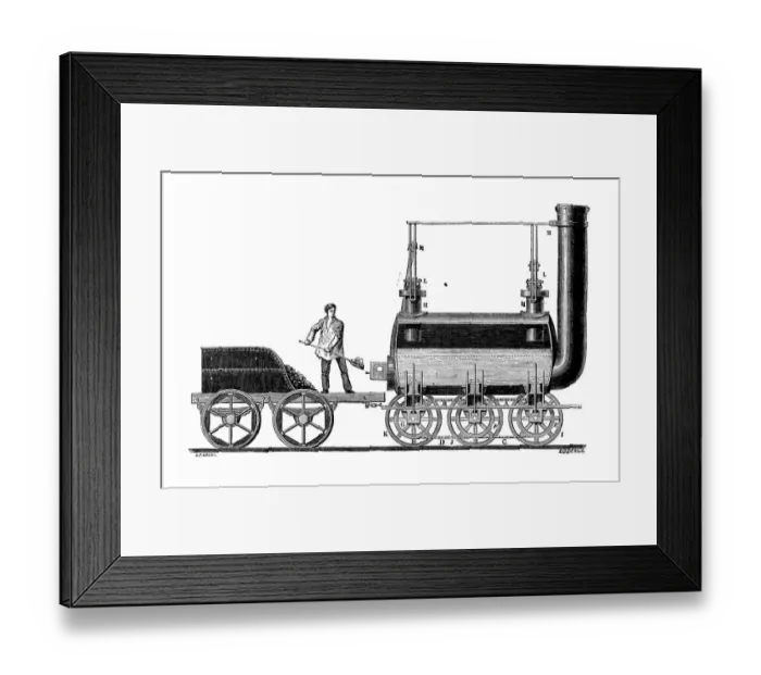 Framed Print : Antique illustration of scientific discoveries: Steam power locomotive Framed Print : Antique illustration of scientific discoveries: Steam power locomotive