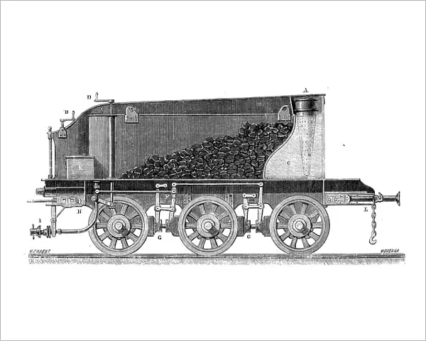 Antique illustration of scientific discoveries: Steam power locomotive