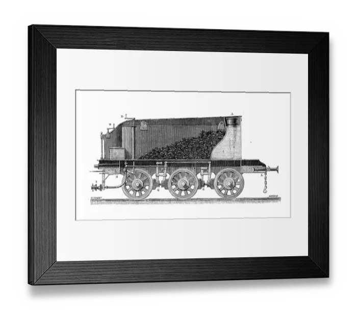 Framed Print : Antique illustration of scientific discoveries: Steam power locomotive Framed Print : Antique illustration of scientific discoveries: Steam power locomotive