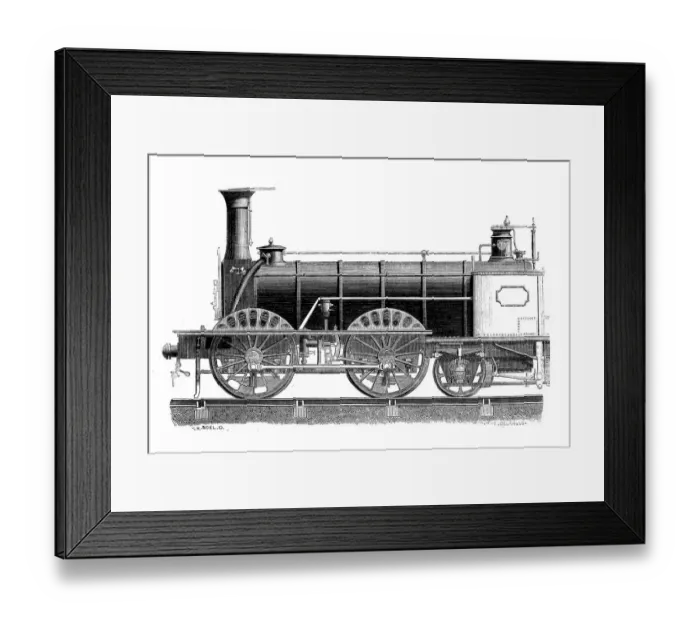 Framed Print : Antique illustration of scientific discoveries: Steam power locomotive Framed Print : Antique illustration of scientific discoveries: Steam power locomotive
