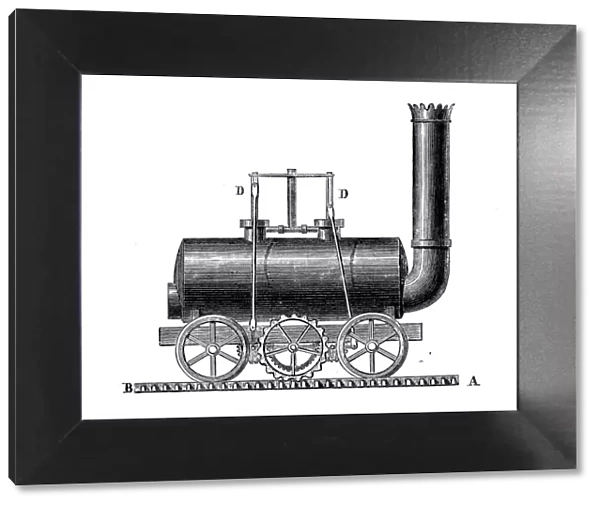 Antique illustration of scientific discoveries: Steam power locomotive