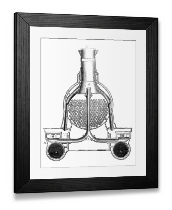 Framed Print : Antique illustration of scientific discoveries: Steam power locomotive Framed Print : Antique illustration of scientific discoveries: Steam power locomotive