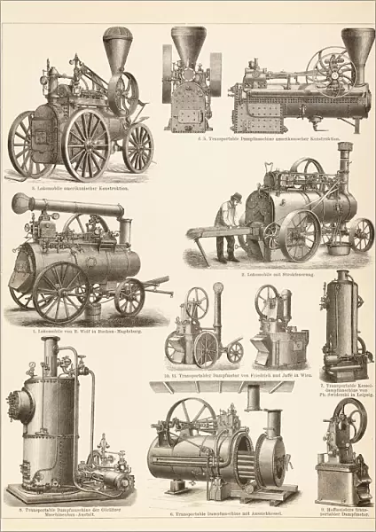 Antique locomotive and steam trains 1885
