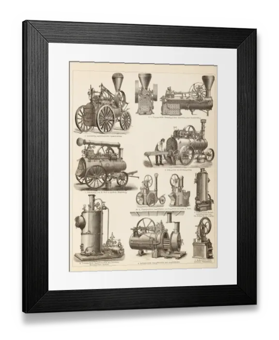 Framed Print : Antique locomotive and steam trains 1885