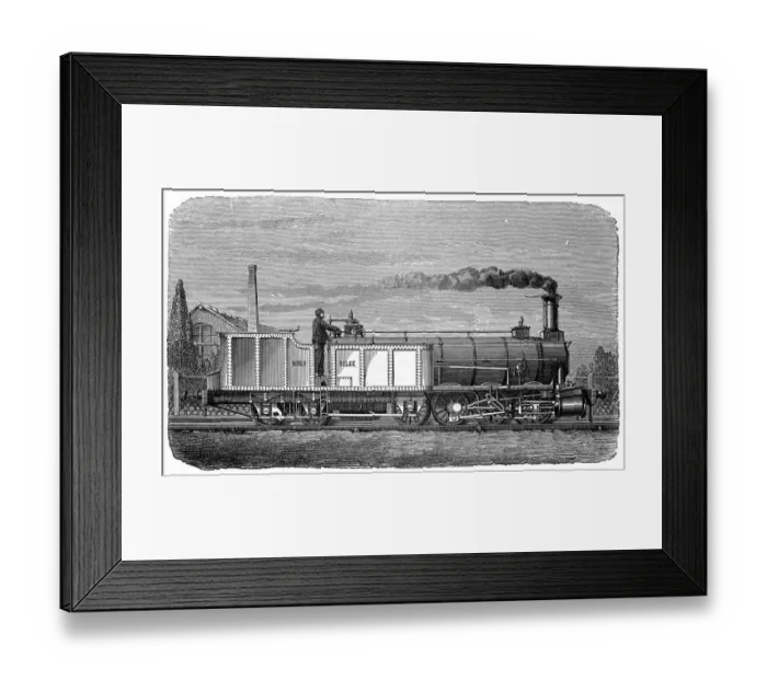 Framed Print : English steam locomotive with six wheels