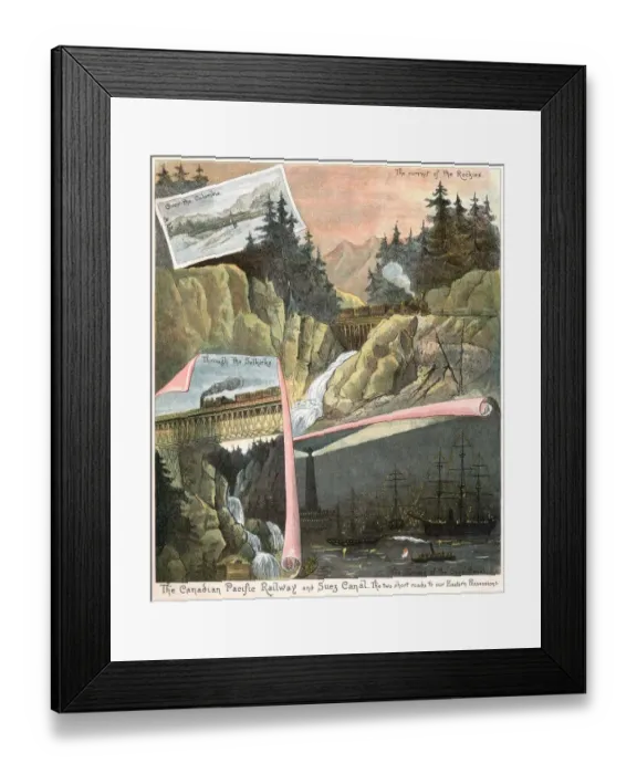 Framed Print : Canadian Pacific Railway and Suez Canal (Victorian illustration) Framed Print : Canadian Pacific Railway and Suez Canal (Victorian illustration)