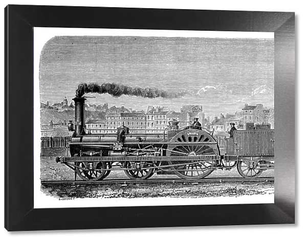 Crampton steam locomotive with coal car