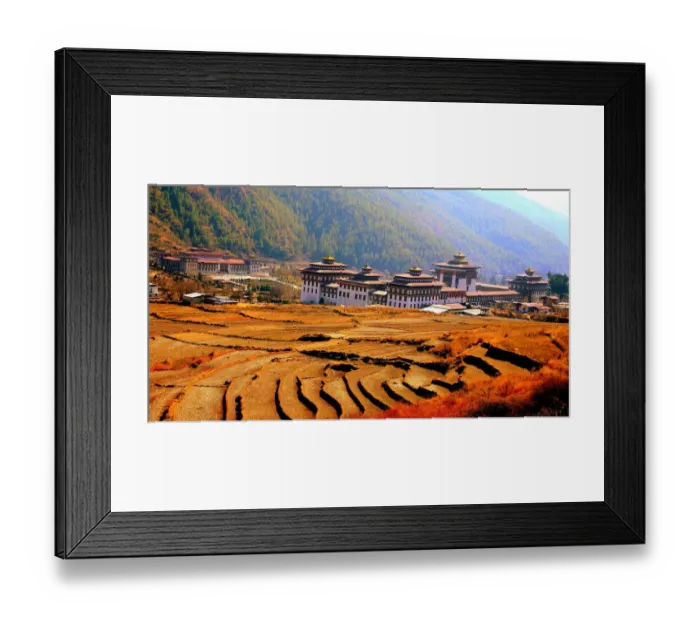 Framed Print : Terraced Fields and Government Buildings - Thimphu Framed Print : Terraced Fields and Government Buildings - Thimphu