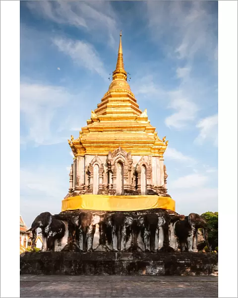 Stupa with elephant sculptures, Wat Chiang Man, Chiang Mai, Thailand