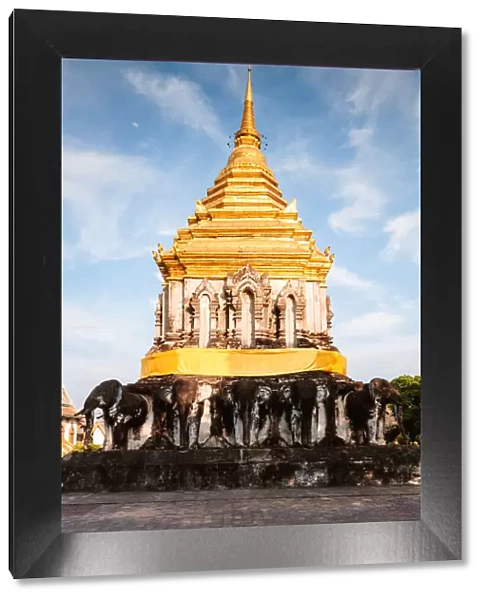 Stupa with elephant sculptures, Wat Chiang Man, Chiang Mai, Thailand