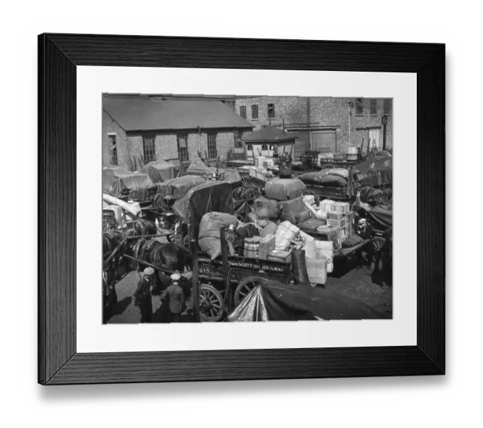 Framed Print : Idle Vans. 12th April 1926: Vans standing idle after a strike by carters