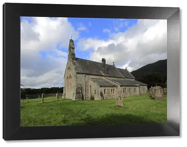 St Begas Church on the shore of Bassenthwaite lake, Lake District National Park, Cumbria County