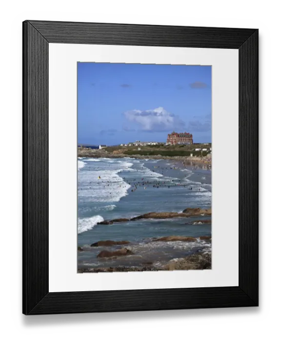 Framed Print : Fistral Surfing beach, Newquay town Framed Print : Fistral Surfing beach, Newquay town