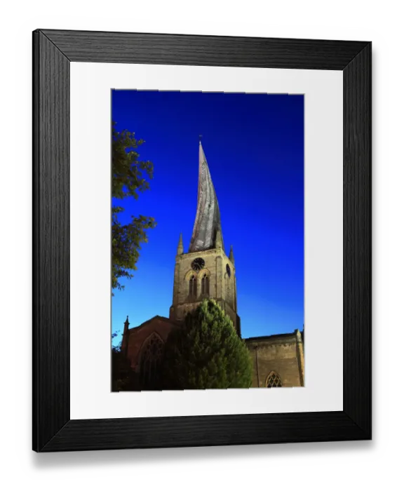 Framed Print : Dusk, the Crooked spire of St Mary and All Saints Church, Chesterfield town Framed Print : Dusk, the Crooked spire of St Mary and All Saints Church, Chesterfield town