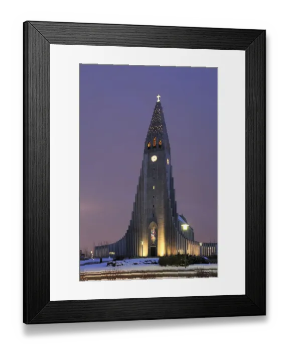 Framed Print : Exterior of the Hallgrimskirkja church illuminated