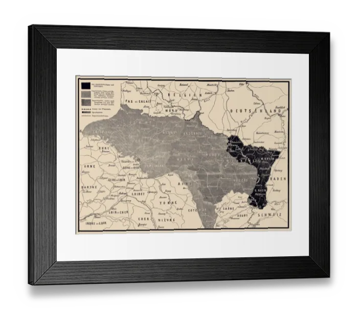 Framed Print : France. Map of the evacuation of the German army and the ceded parts of the country