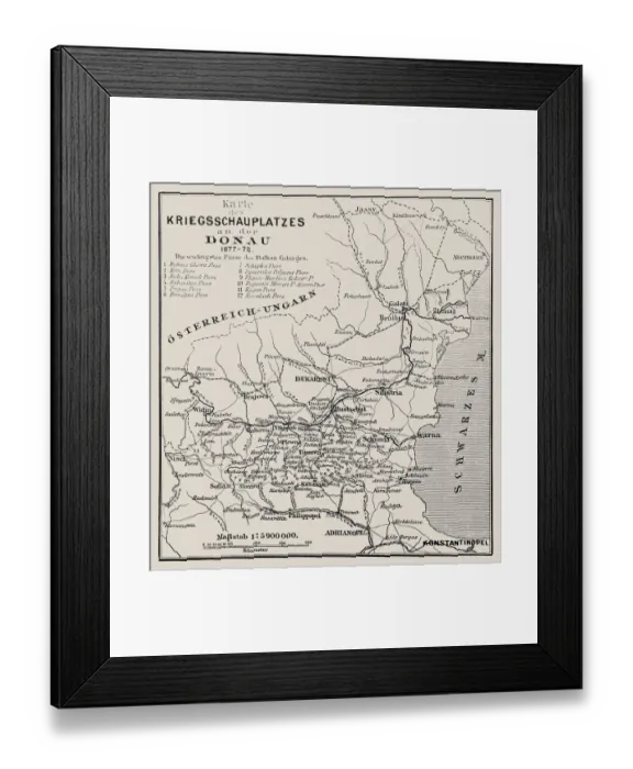 Framed Print : Map of the theater of war on the Danube 1877-78 Framed Print : Map of the theater of war on the Danube 1877-78