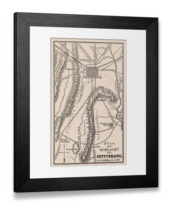 Framed Print : Plan of the battle at Gettysburg Framed Print : Plan of the battle at Gettysburg
