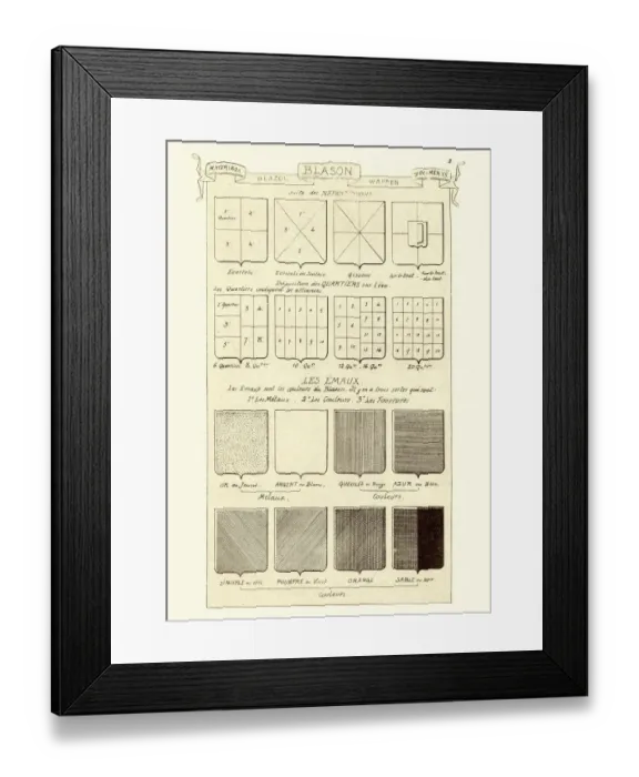 Framed Print : Layout of heraldic shield divisions, French, 19th Century