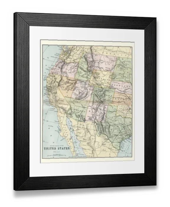 Framed Print : Map of the Western United States of America, 19th Century Framed Print : Map of the Western United States of America, 19th Century