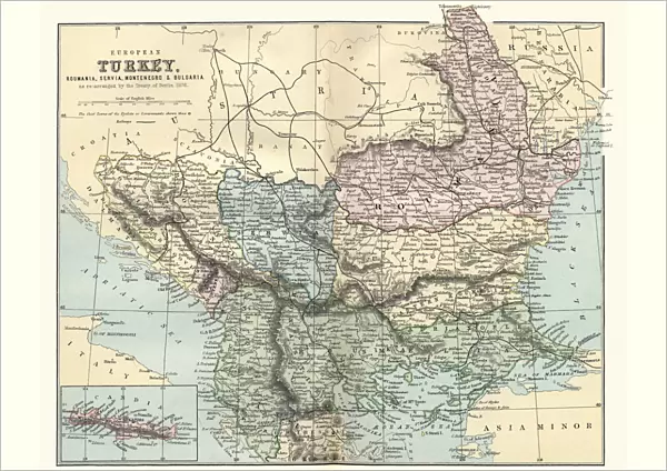 Map of Romania, Serbia, Montenegro, and Bulgaria 19th Century