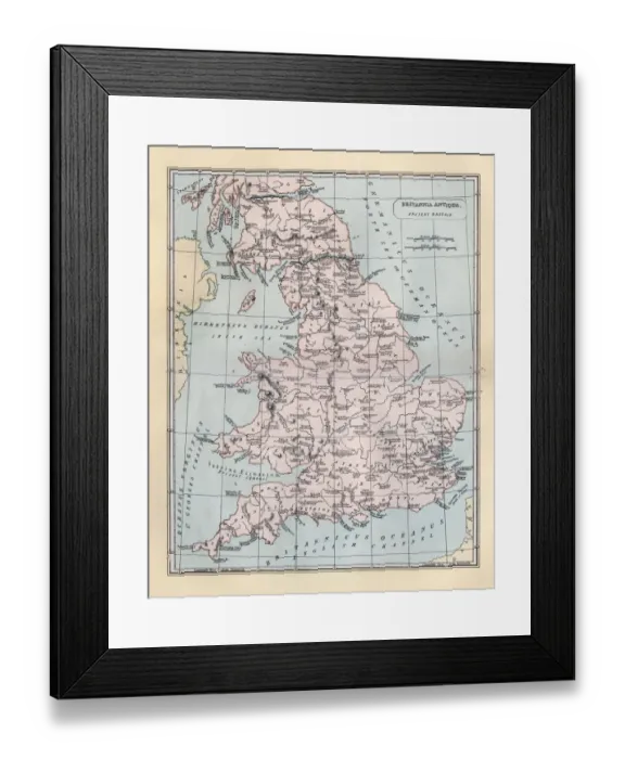Framed Print : Antique map of Britannia Antiqua, Ancient Britain Framed Print : Antique map of Britannia Antiqua, Ancient Britain