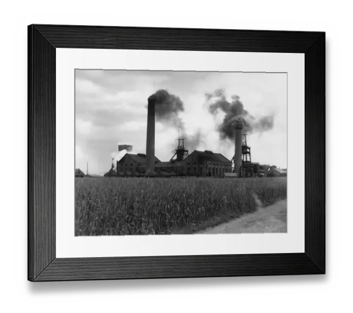 Framed Print : Smoke rising from the chimneys of the main colliery at Askern, Yorkshire Framed Print : Smoke rising from the chimneys of the main colliery at Askern, Yorkshire